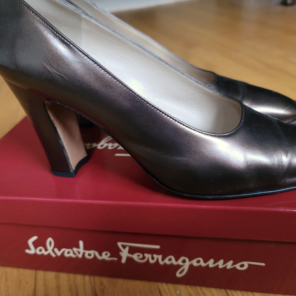 Ferragamo metallic pumps, size 9, gently used.